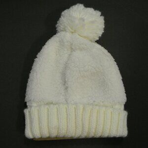Marcus Adler Chunky Knit Pom Pom Hat Beanie Faux Sherpa White NWOT